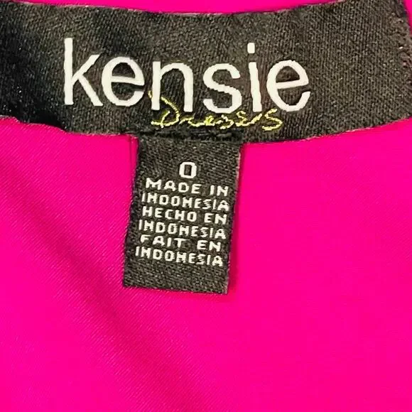 KENSIE SZ 0 xs pink fuschia Ruffle Ruched-Sleeve Faux-Wrap Midi Dress NWT B79 - Picture 8 of 9